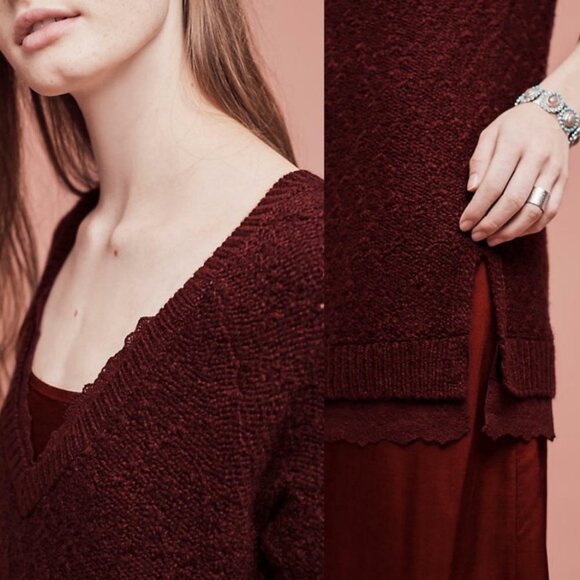 Anthropologie Knitted‎ and Knotted Knit Lace Burgundy Maroon Sweater Size XS Top - Picture 2 of 11